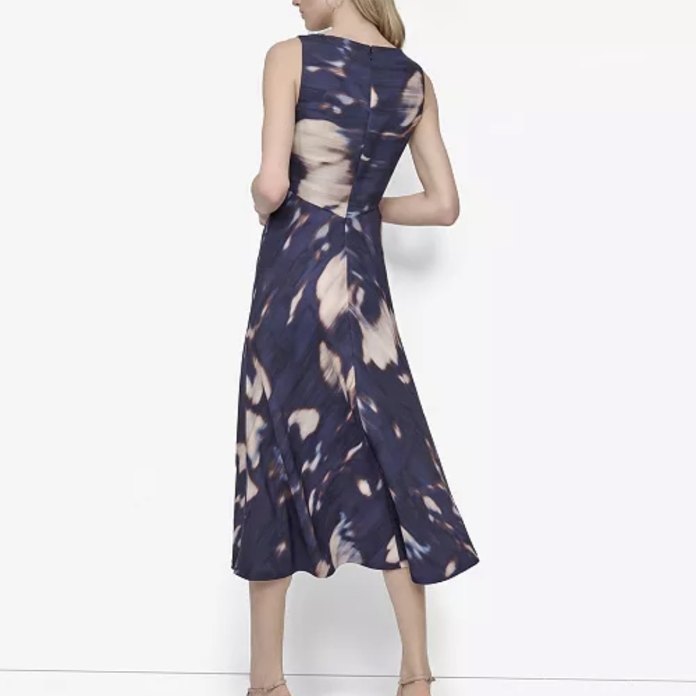DKNY Navy and Cream Midi Dress